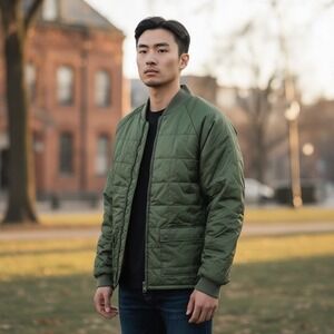 Vintage Jordan Craig‎ Olive Green Quilted Puffer Jacket Men's 2XL Nylon Zip Up